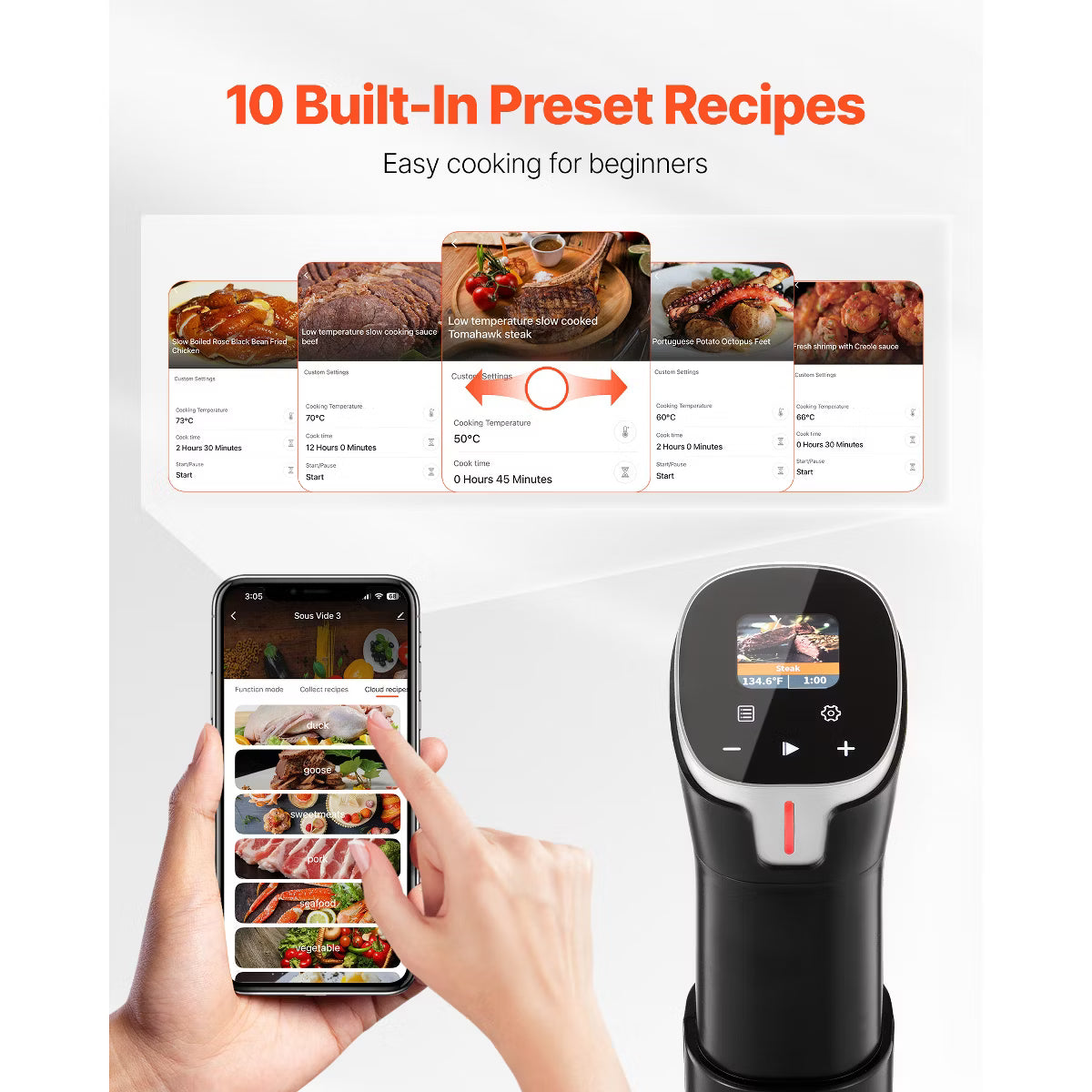 Slow Cooker – Precision Cooker, 1100W Sous-Vide Cooking Machine – Stainless Steel