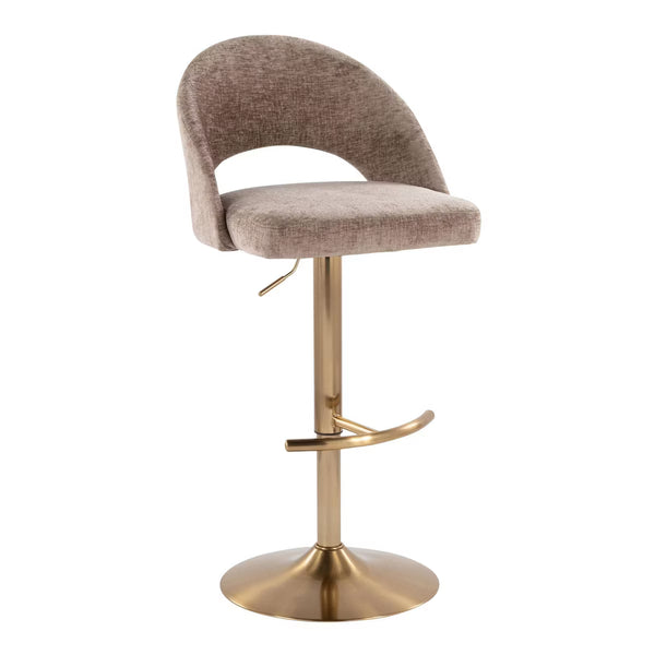 Set of 2 Renee Adjustable Barstools In Gold Metal/Brown Fabric