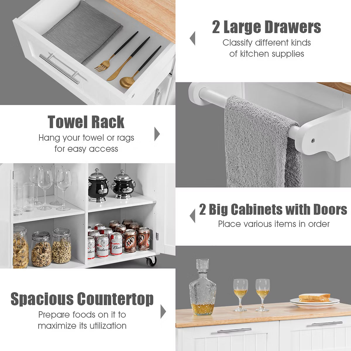 Kitchen Cart – Culinvaro Rolling Kitchen Cart Island Heavy Duty Storage Brown Trolley Cabinet Utility Modern