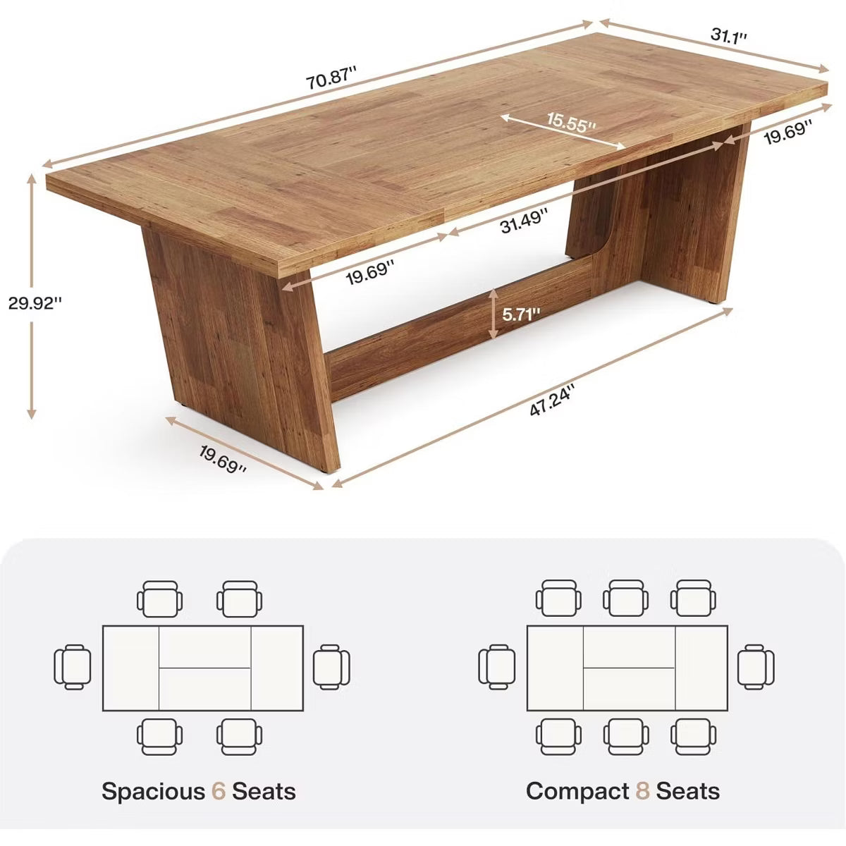 Dining Table – Culinvaro 70.9-Inch Wood Dining Room Table, Rectangular Farmhouse Dining Table