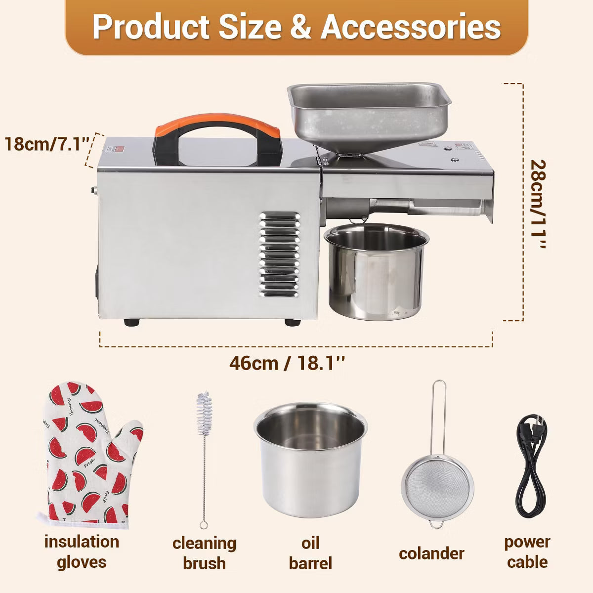 Kitchen Appliance – Automatic Cold& Hot Electric Oil Press Extractor – Silver