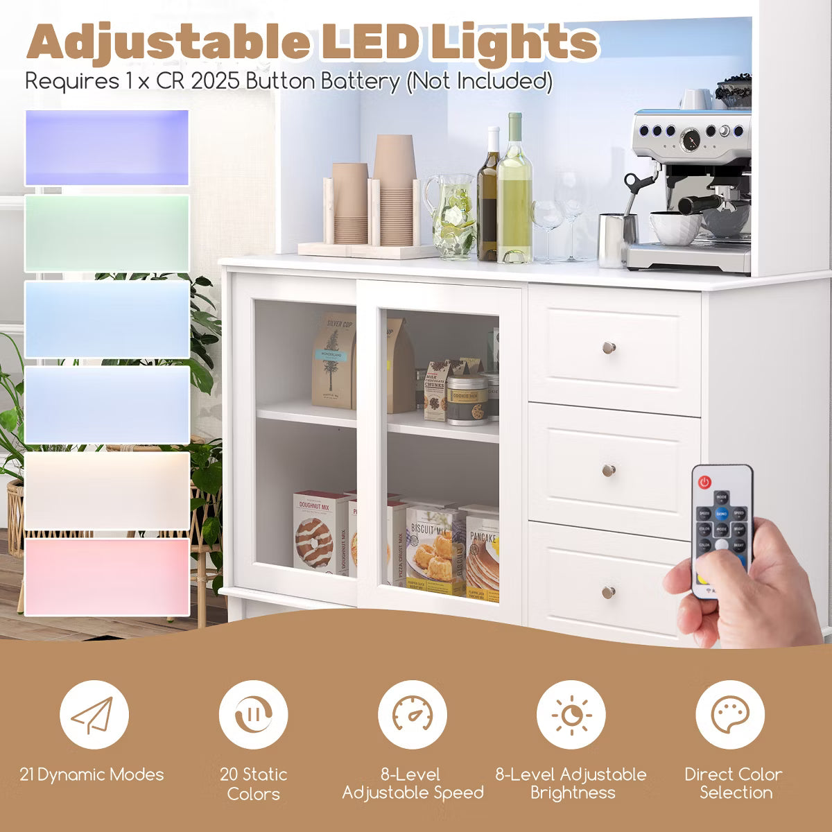 Pantry Cabinet – Culinvaro Kitchen Pantry Storage Cabinet Kitchen Hutch w/ LED lights & Power Outlet White