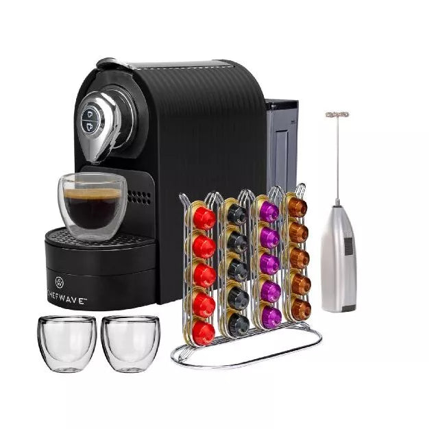 Espresso Machine – Cups and Handheld Milk Frother – Black