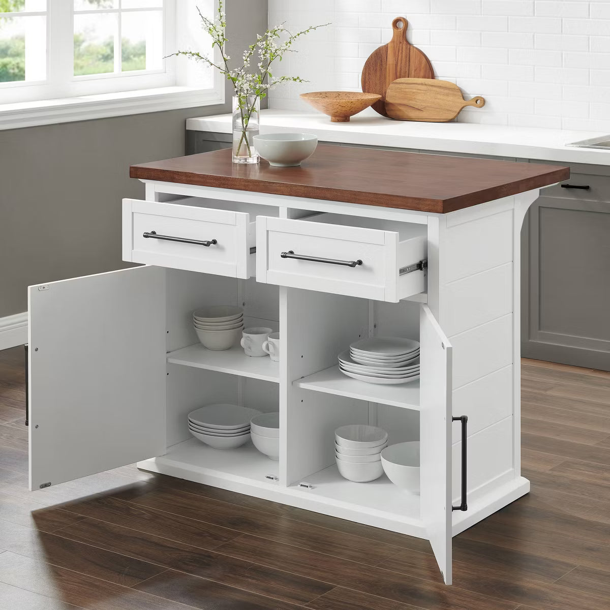 Kitchen Island – Culinvaro Bartlett Wood Top Kitchen Island White