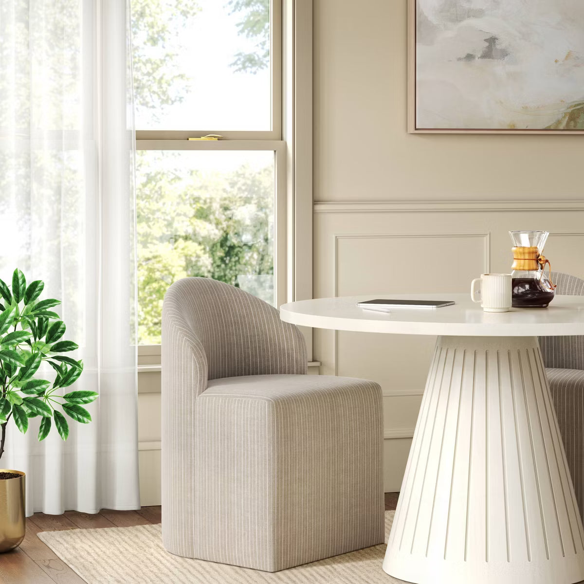 Ella Upholstered Tub Dining Chair in Pinstripe