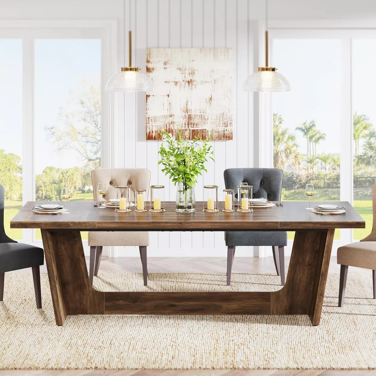 Dining Table – Culinvaro 70.9-Inch Wood Dining Room Table, Rectangular Farmhouse Dining Table