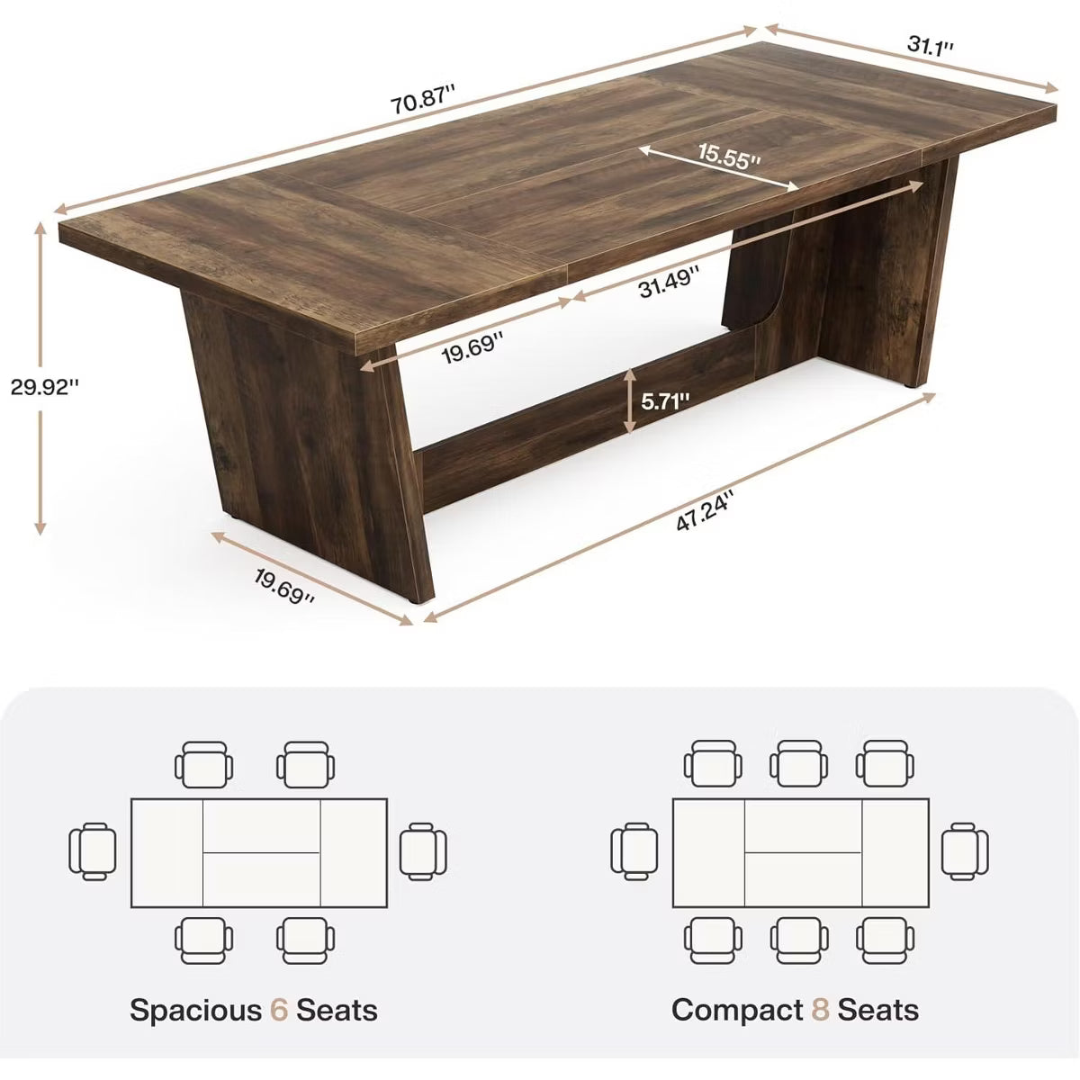 Dining Table – Culinvaro 70.9-Inch Wood Dining Room Table, Rectangular Farmhouse Dining Table