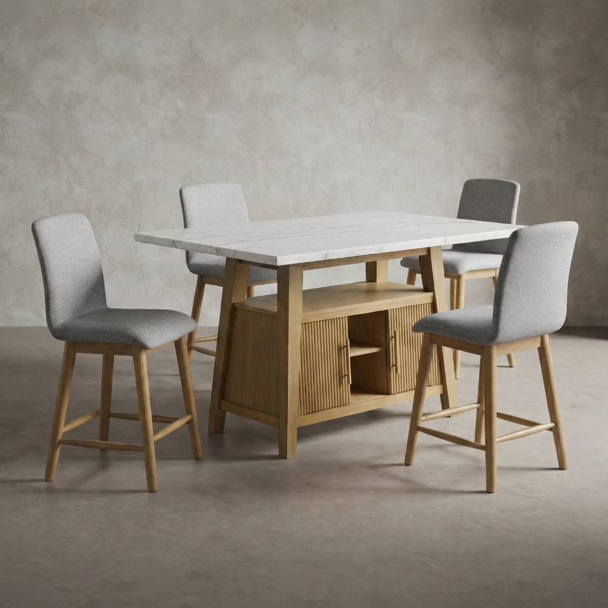Dining Set – Culinvaro 5Pc Genuine Marble Top Counter Height Dining Room Set with Storage Natural