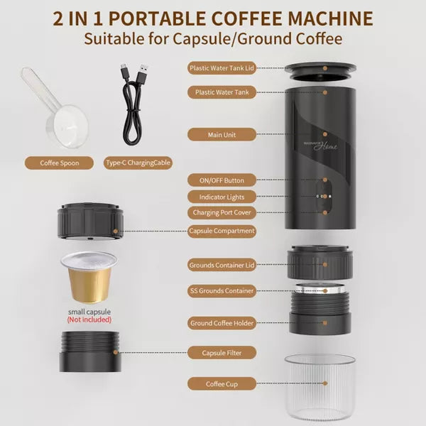 Espresso Machine – Home 2-in-1 Coffee Maker Combo – Black