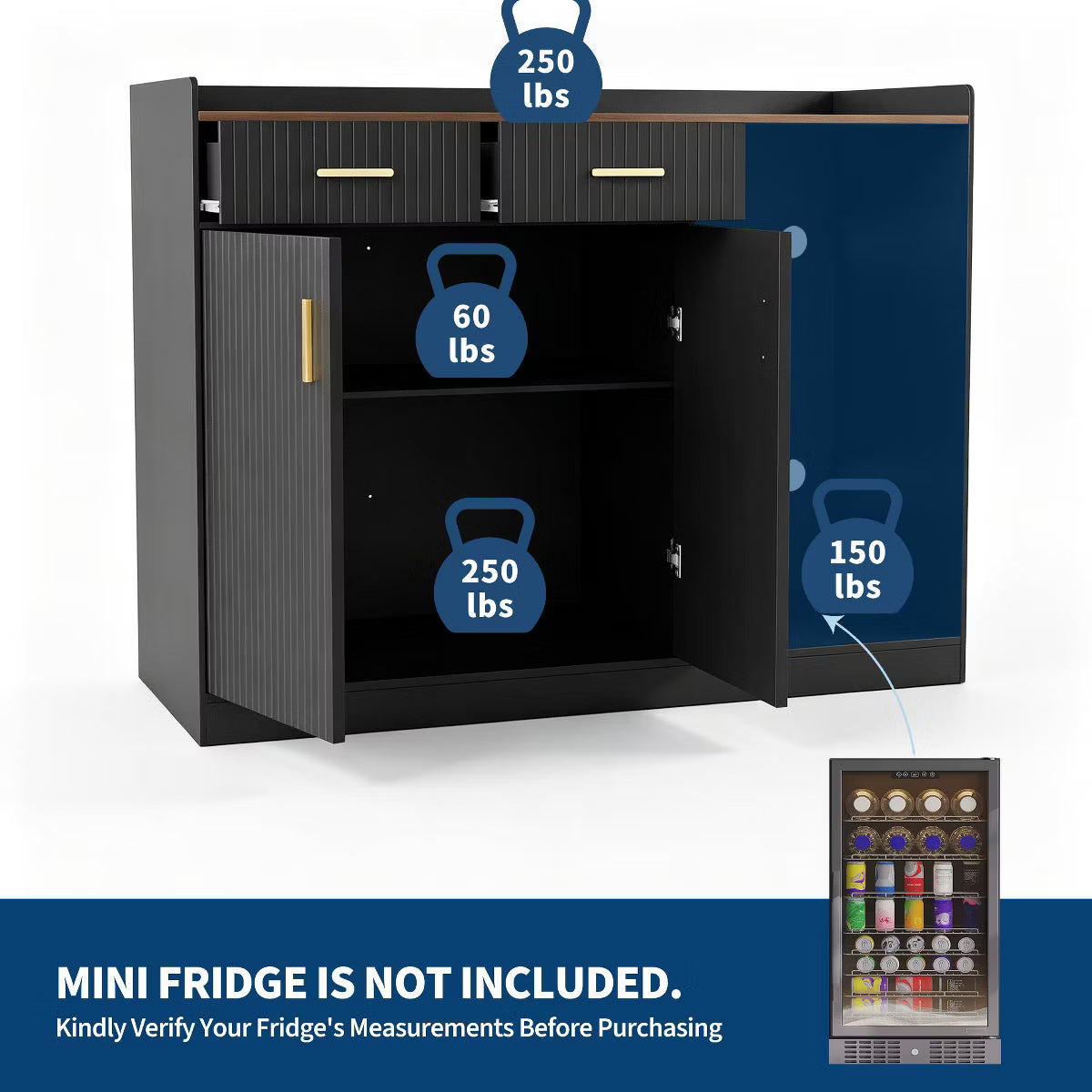 Coffee Bar Cabinet with Fridge Space,
