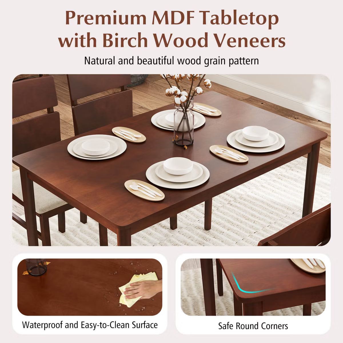 Dining Set – Culinvaro 5 PCS Dining Table Set for 4 Farmhouse Wooden Table & 4 Upholstered Chairs