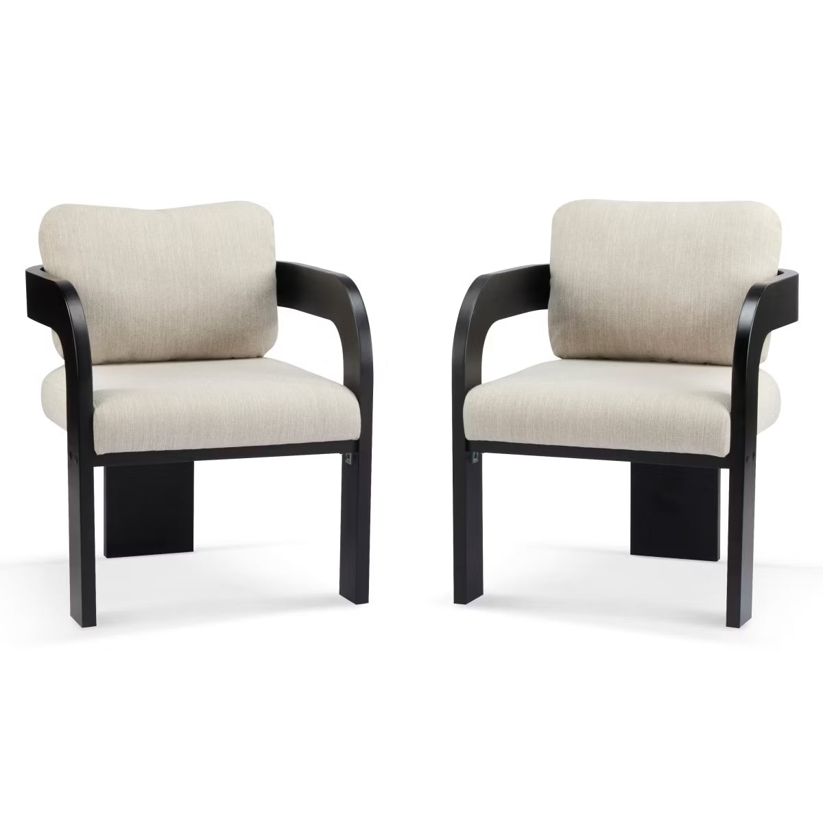 Set of 2 Modern Beige Dining Chairs with Black Wood Frame,