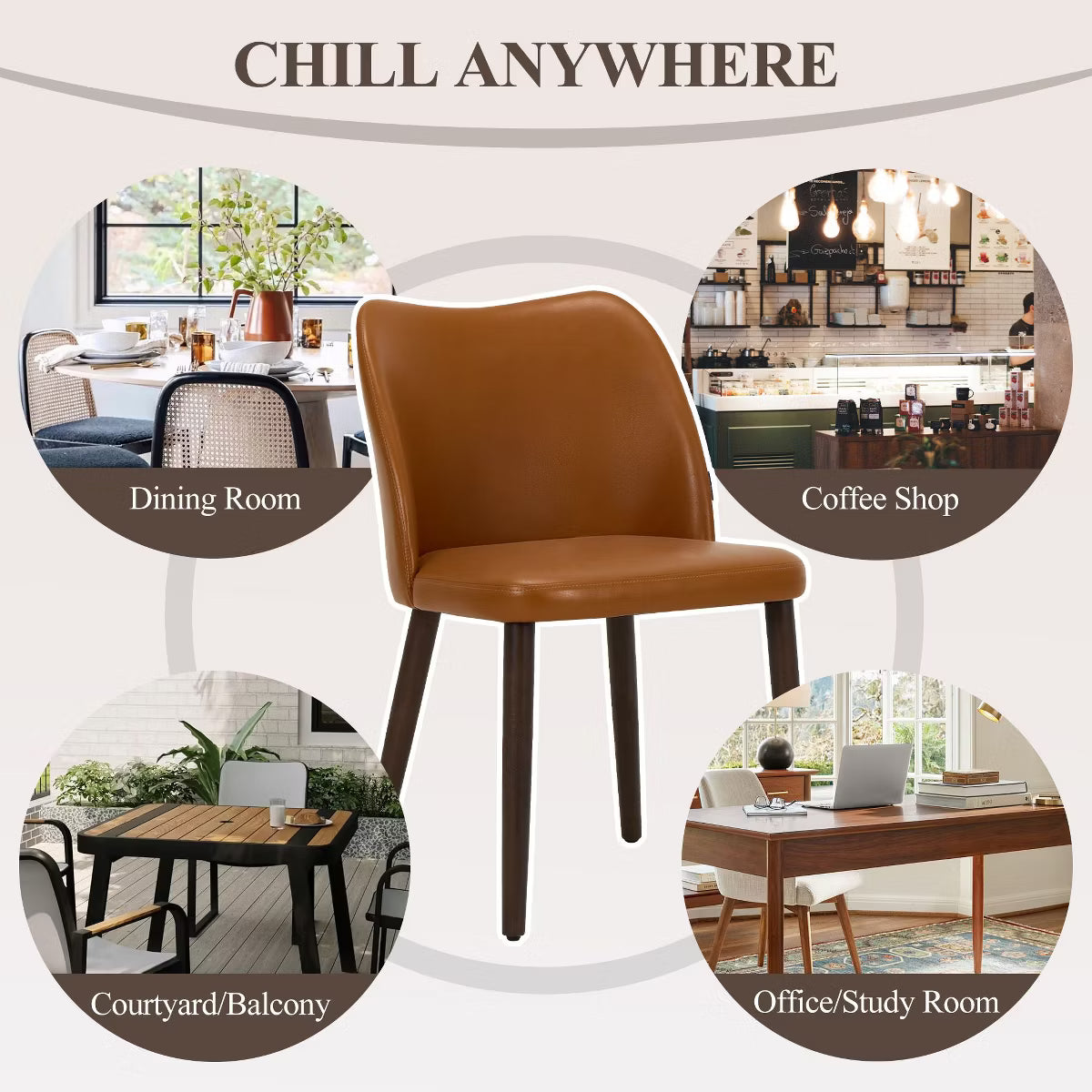 Set of 6 Wood Ergonomic Curved Dining Chairs – Modern Upholstered Chair for Kitchen