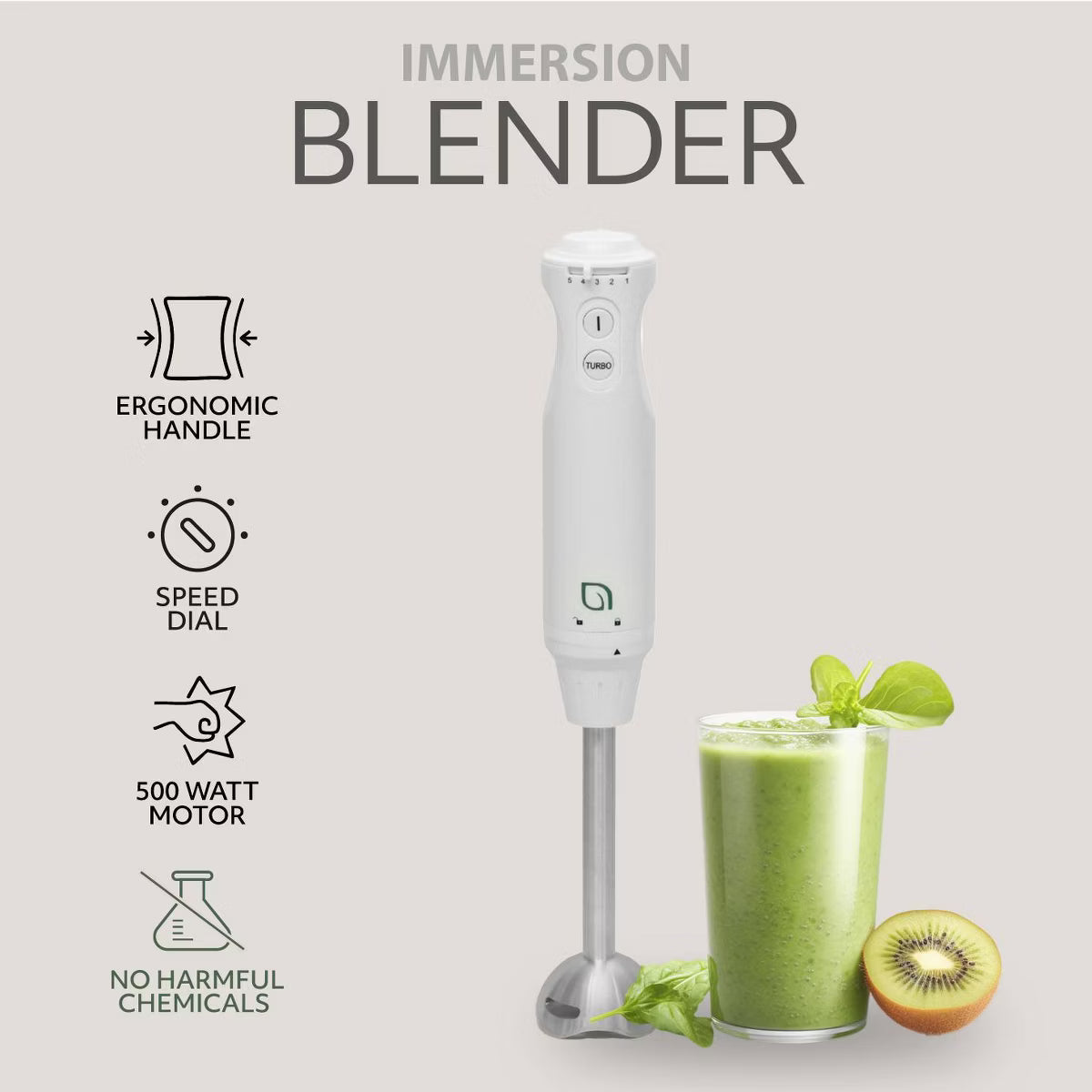 Blender Handheld with Shaft 500W Hand Blender for Kitchen – White