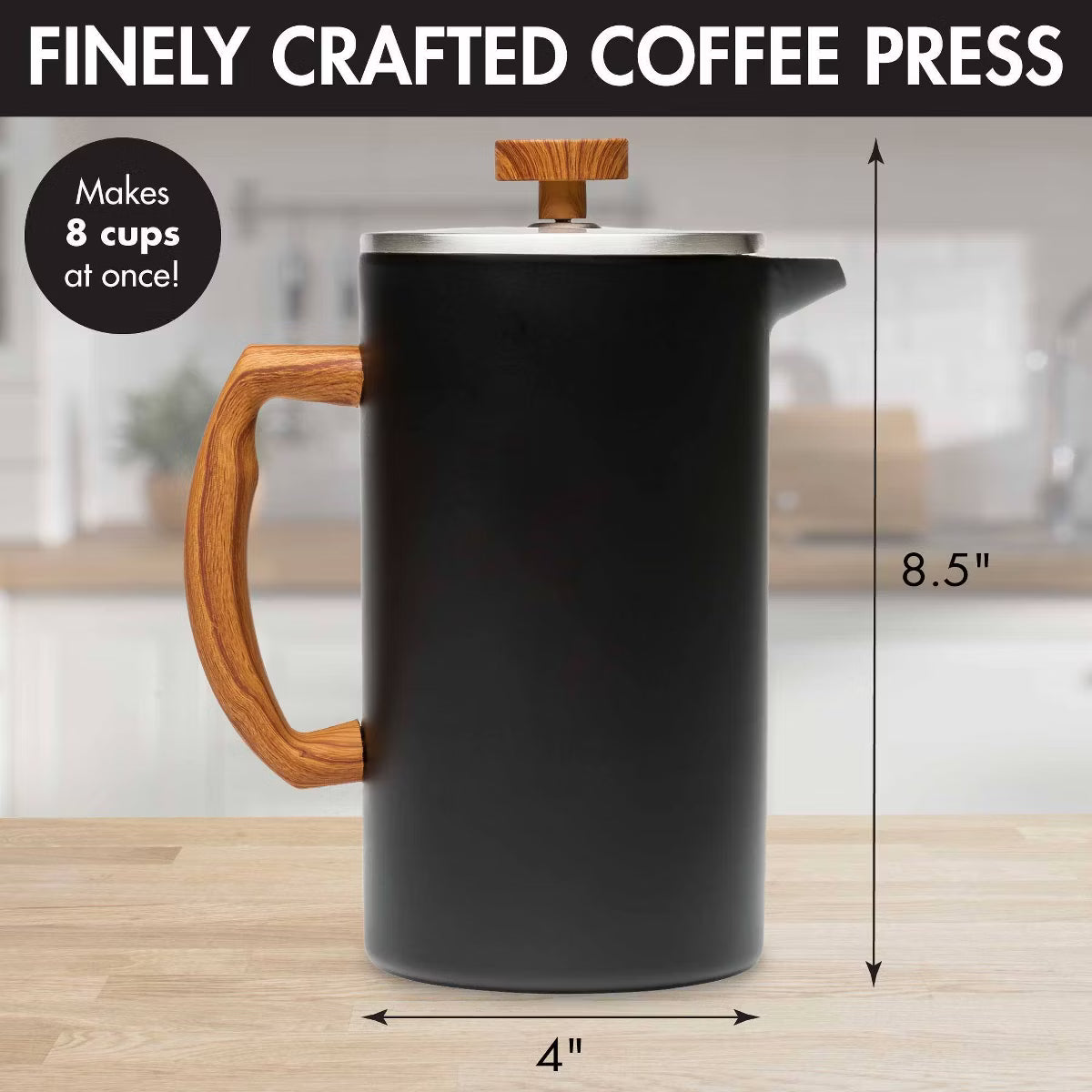 8 Cup Double Wall Stainless Steel Coffee Press Matte Black