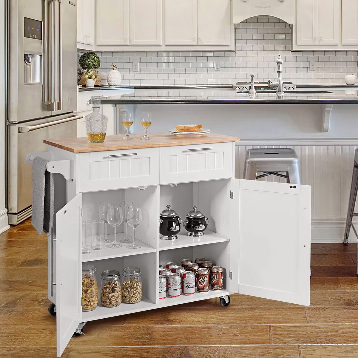 Kitchen Cart – Culinvaro Rolling Kitchen Cart Island Heavy Duty Storage Brown Trolley Cabinet Utility Modern