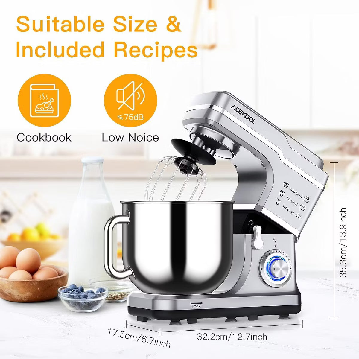 Stand Mixer – 0 Speed Tilt-Head Electric Mixer for Kitchen – Silver