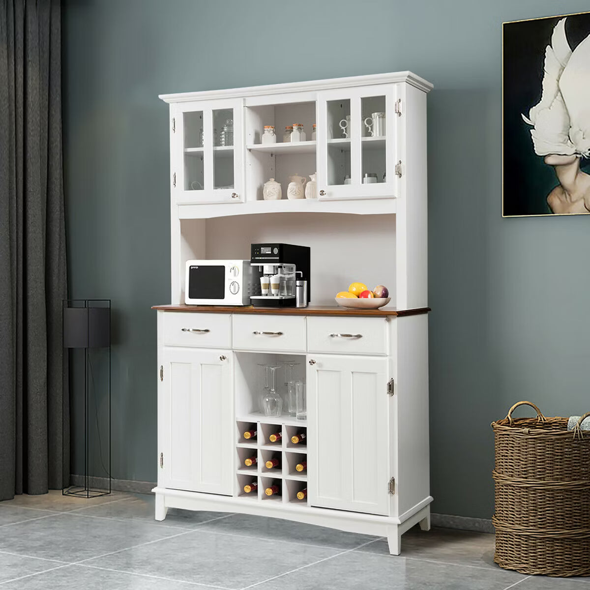 Wine Rack – Culinvaro Buffet And Hutch Kitchen Storage Cabinet Cupboard w/ Wine Rack & Drawers White