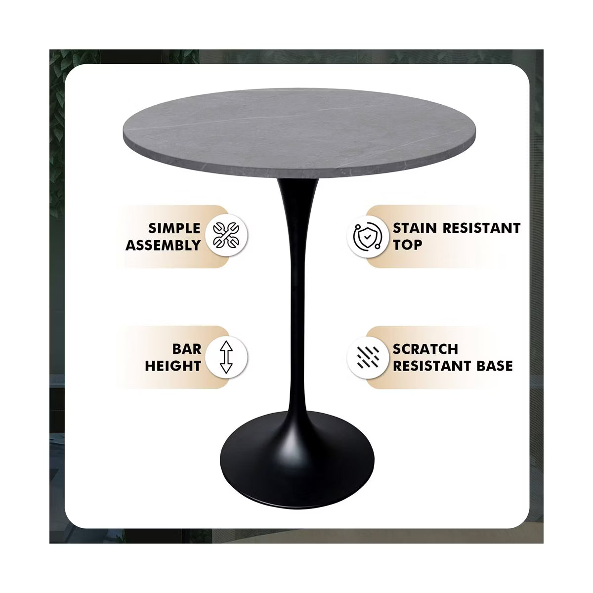 Verve 27" Round Bar Height Dining Table, Sintered Stone Top,