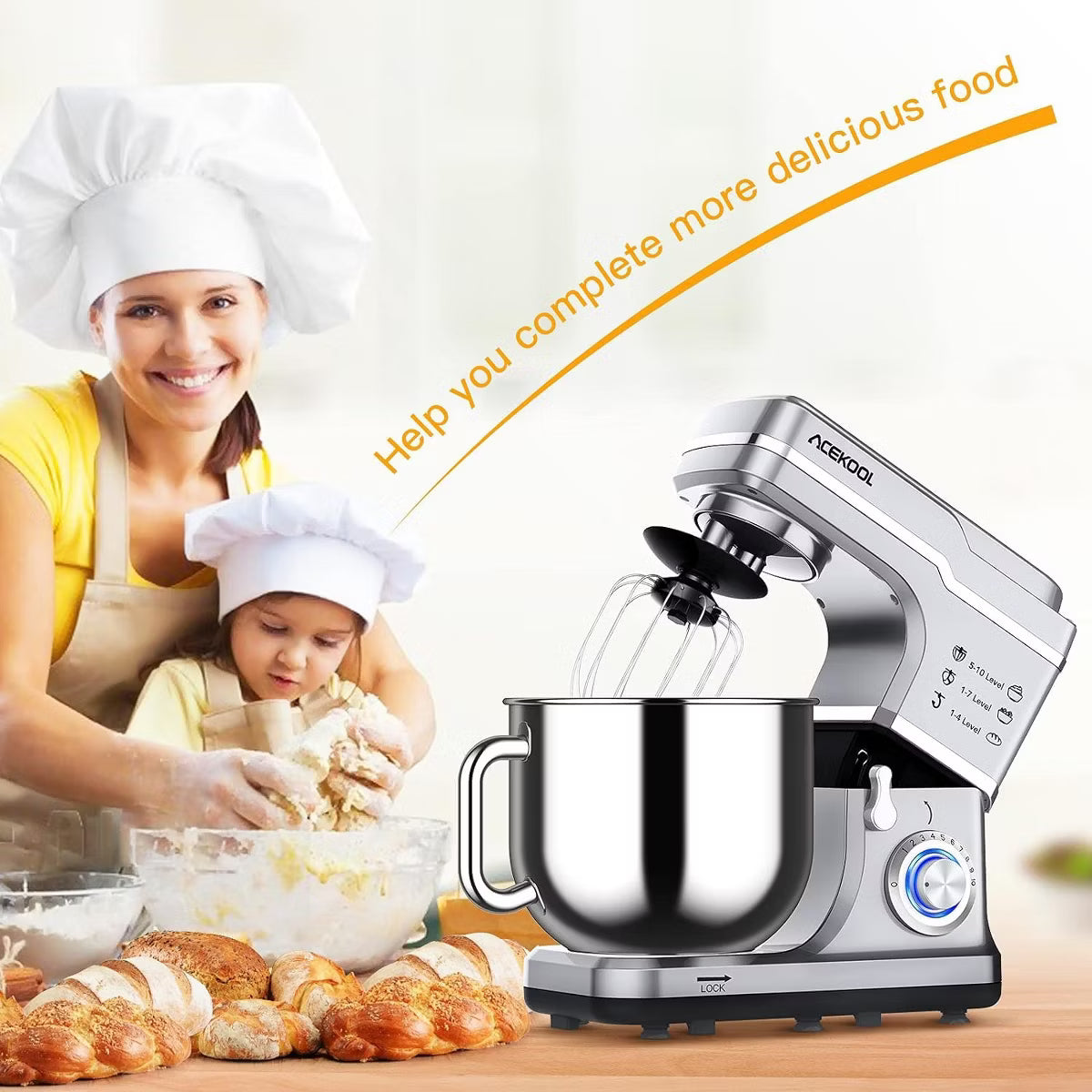 Stand Mixer – 0 Speed Tilt-Head Electric Mixer for Kitchen – Silver