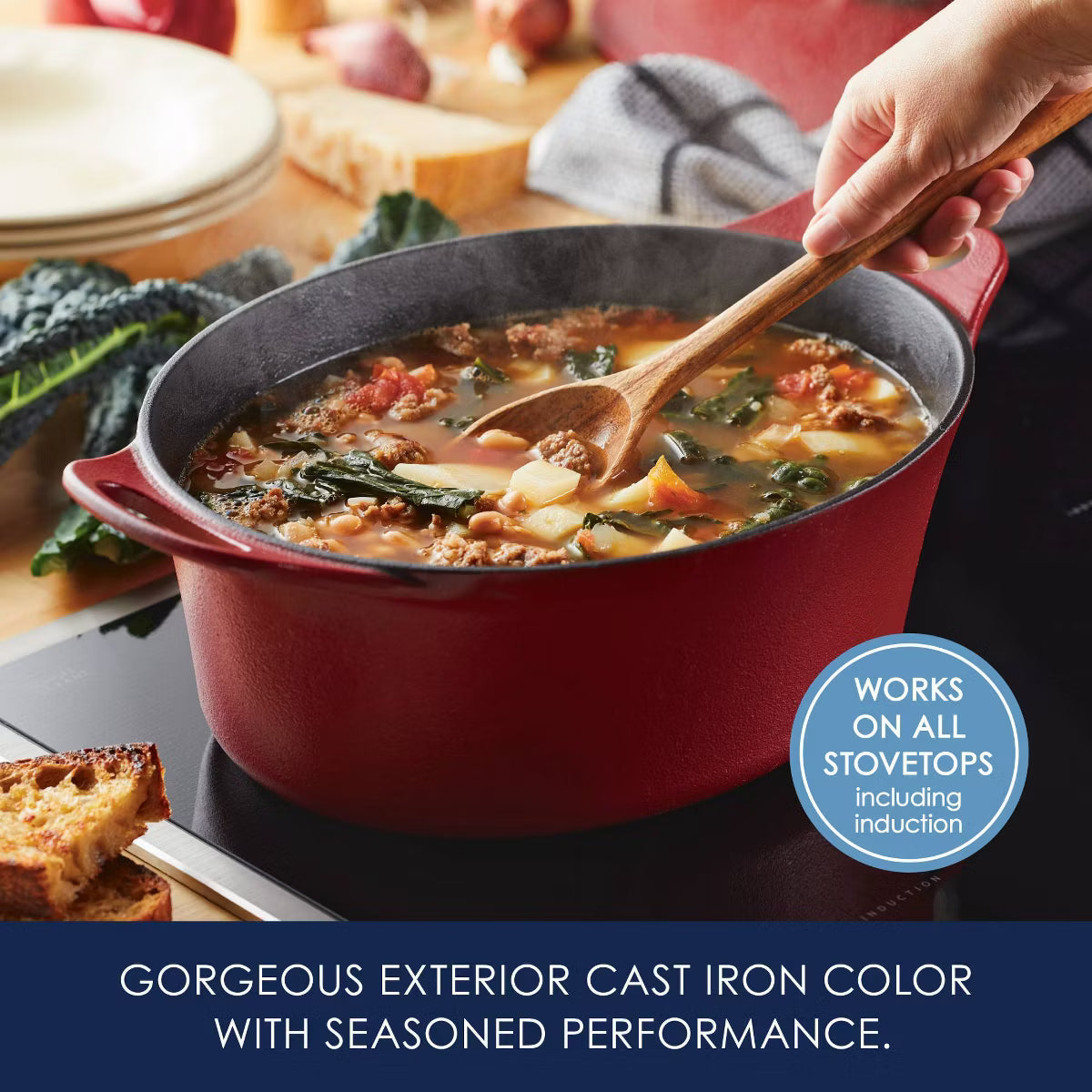 Dutch Oven – Premium Nitro Cast Iron Dutch Oven 6.5qt – Red