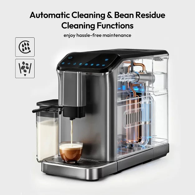 Espresso Machine – 20 Bar Fully Automatic Coffee and Espresso Machine with Milk Frother – Silver