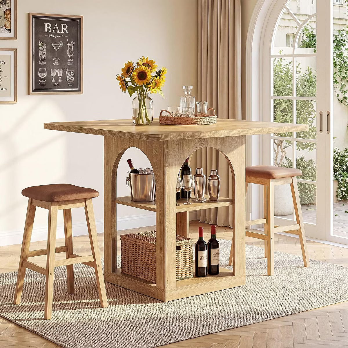 47.2" Square Bar Table with Storage Shelves,
