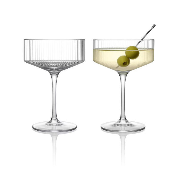 Cocktail Glass – Culinvaro Clear Ribbed Martini Coupe Glass - 9.5oz 2 Piece Set