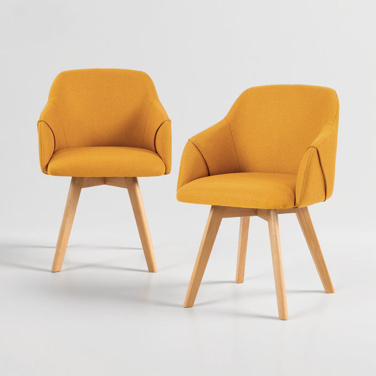 Swivel Dining Chairs Set of 2, Linen Upholstered Armchairs with Solid Wood Legs