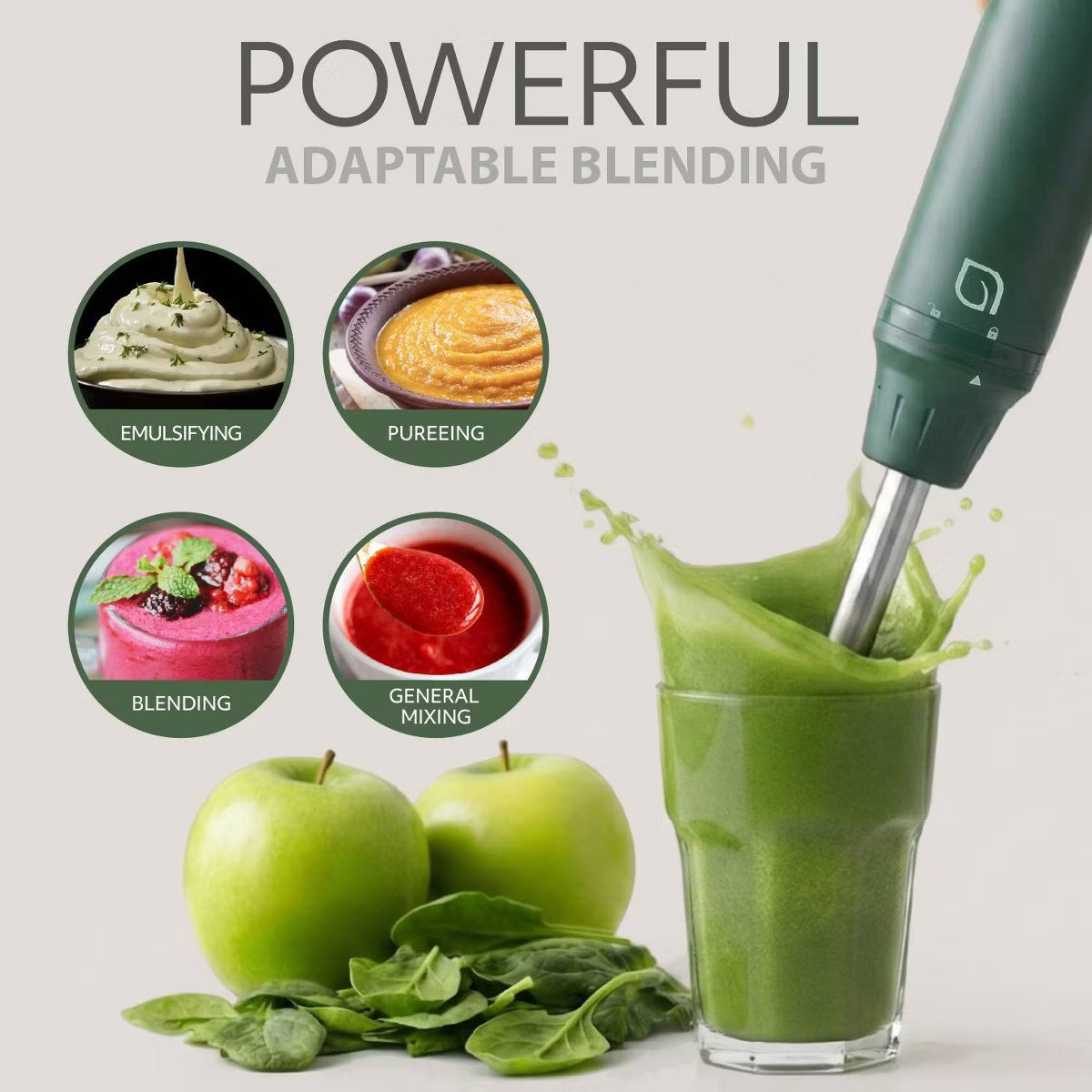 Blender Handheld with Shaft 500W Hand Blender for Kitchen – Green