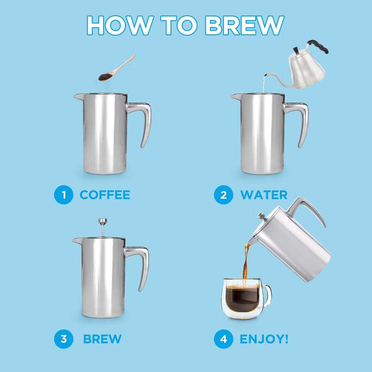 French Press – Culinvaro Stainless Steel Double Wall Insulated French Press, 34 fl oz. Capacity