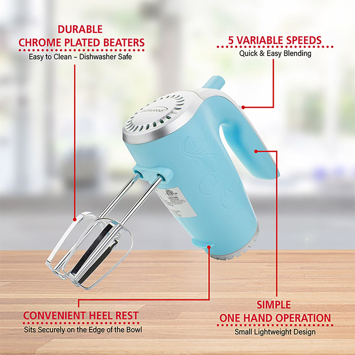 Hand Mixer – Lightweight 5-Speed Electric Hand Mixer – Sky Blue