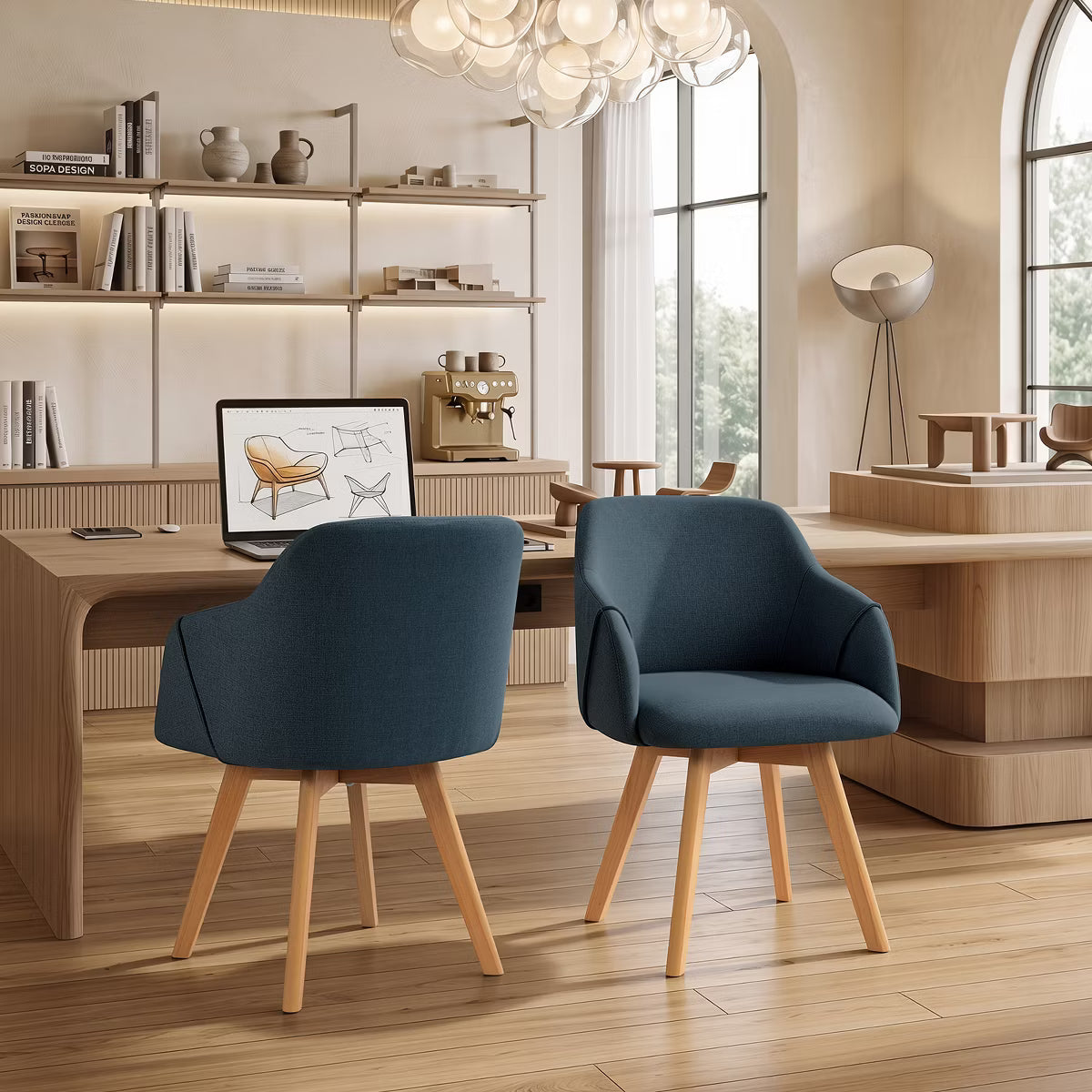 Swivel Dining Chairs Set of 2, Linen Upholstered Armchairs with Solid Wood Legs