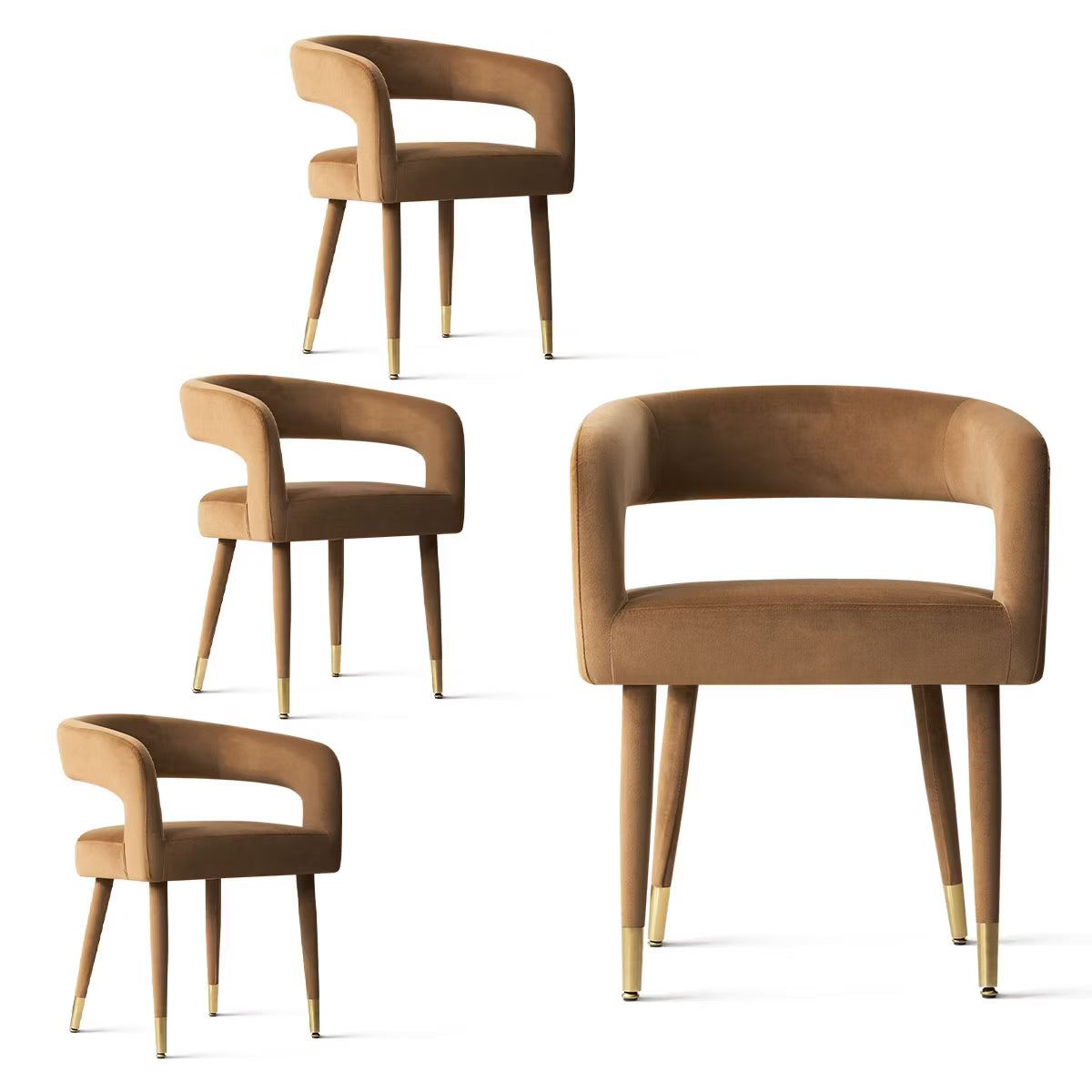 Modern Camel Velvet Dining Chairs Set of 4,