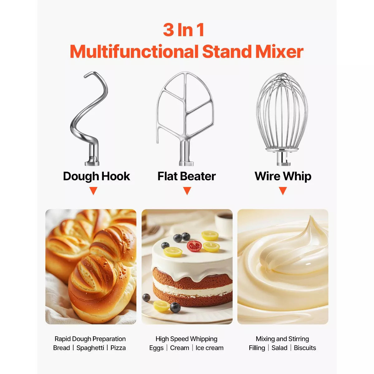 Stand Mixer – Commercial Food Mixer 15Qt 600W 3 Speeds Adjustable 110/178/390 RPM – Silver