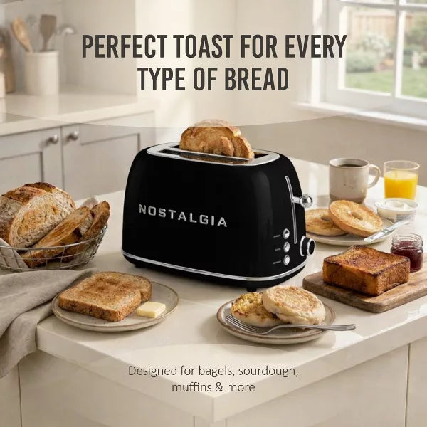 Toaster – Classic Retro 2-Slice Toaster – Black