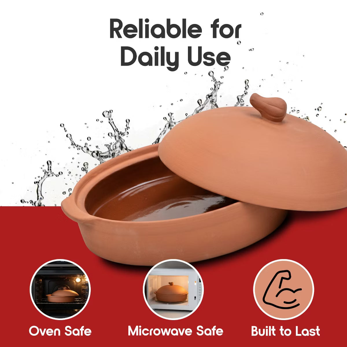 Roasting Pan – Terra Cotta Garlic Roaster - 7.5” Clay Roasting Dish with Lid – Brown
