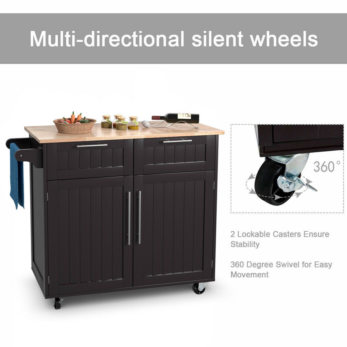 Kitchen Cart – Culinvaro Rolling Kitchen Cart Island Heavy Duty Storage Brown Trolley Cabinet Utility Modern