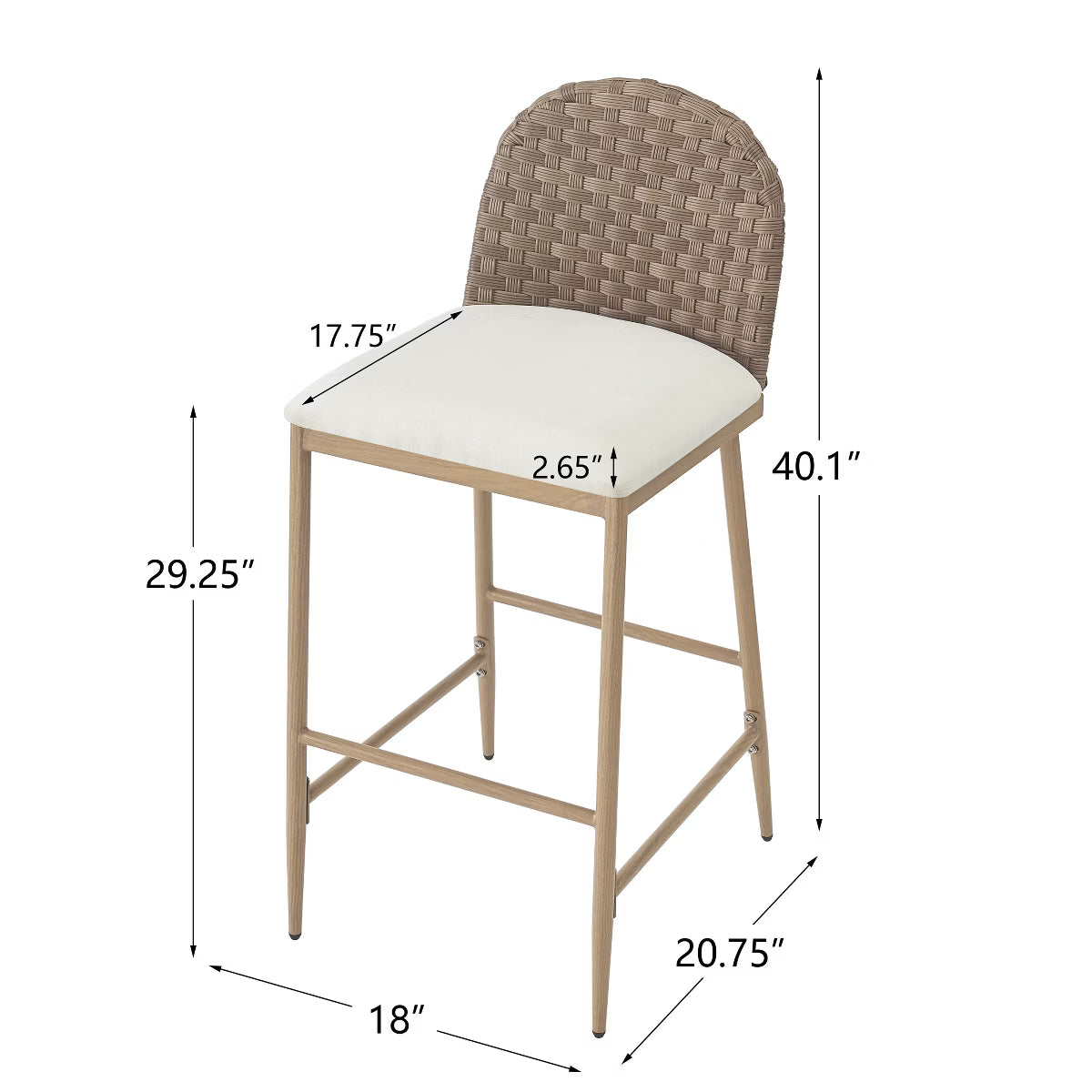 Avirae 29.25" Farmhouse Rattan Upholstered Barstools (Set of 2), Beige/Brown