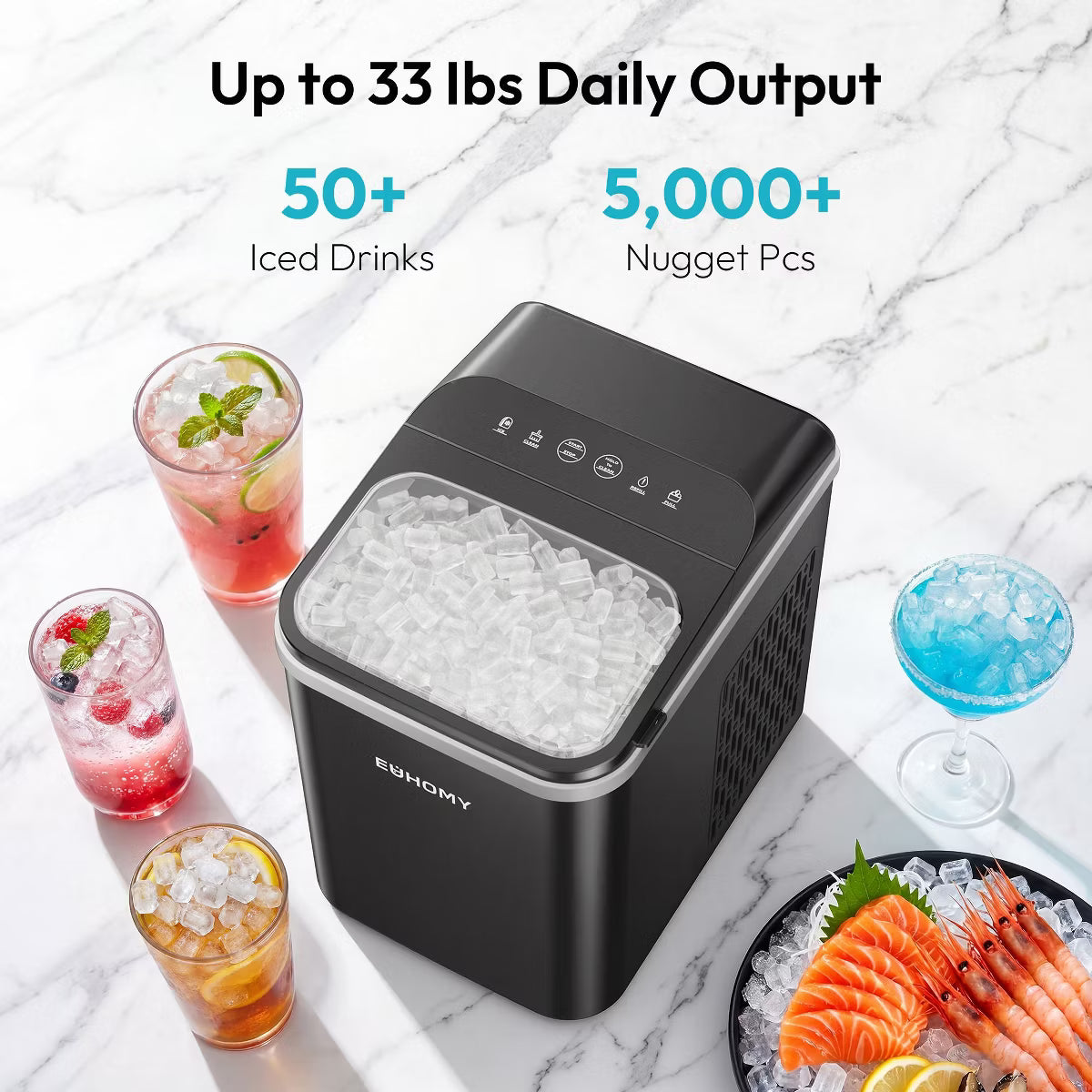 Ice Maker – 35 Lbs. Nugget Ice Maker, Countertop Ice Machine – Black