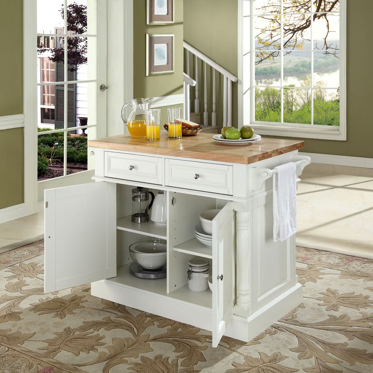 Butcher Block – Culinvaro Butcher Block Top Kitchen Island - White
