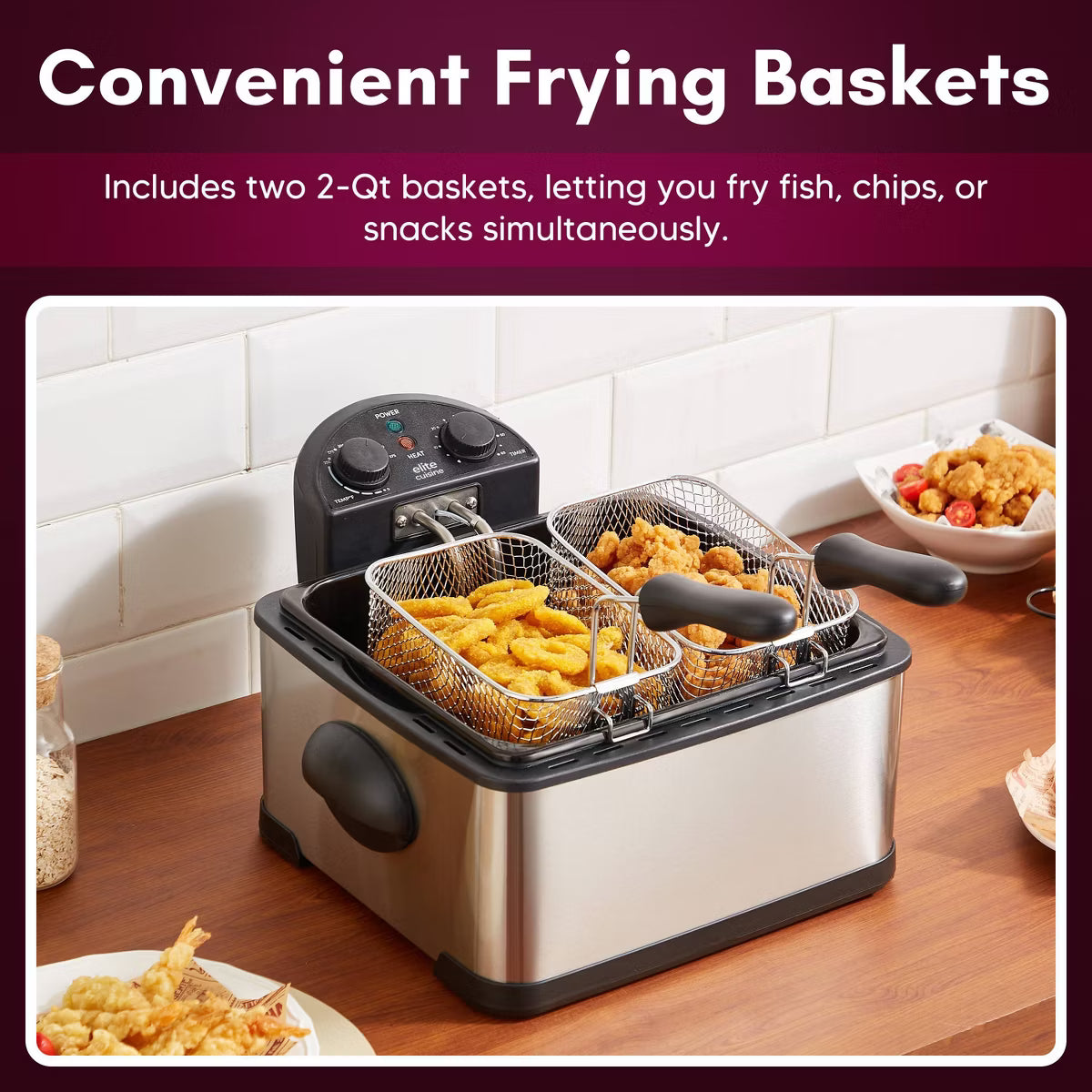 Deep Fryer – 4.5qt Electric Deep Fryer with Dual Baskets – Silver