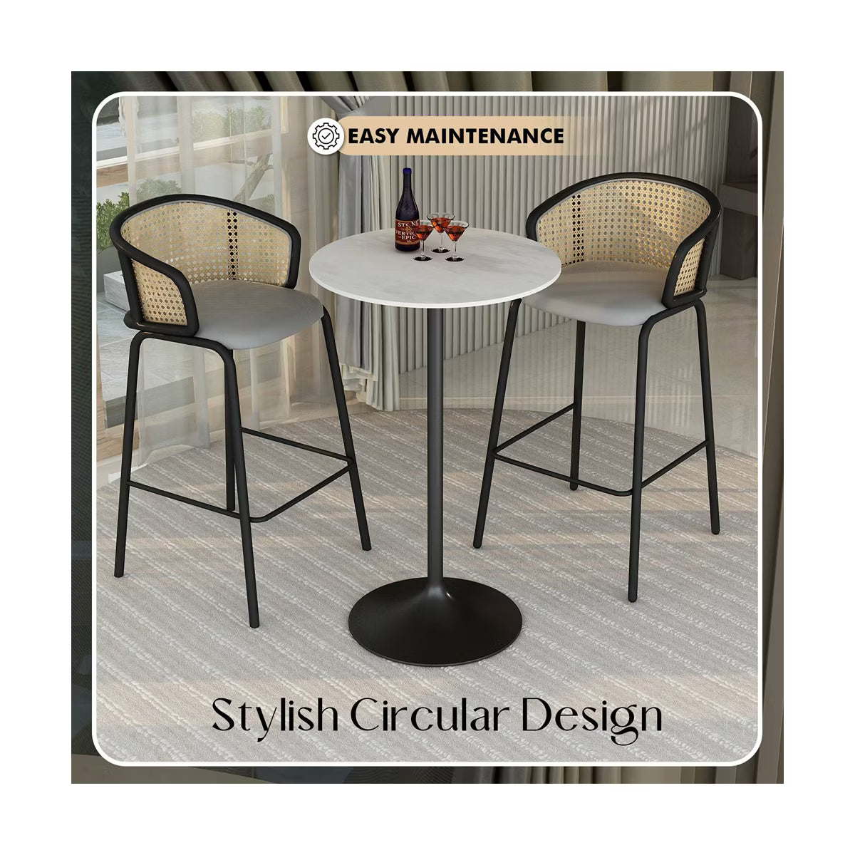 Verve 27" Round Bar Height Dining Table, Sintered Stone Top,