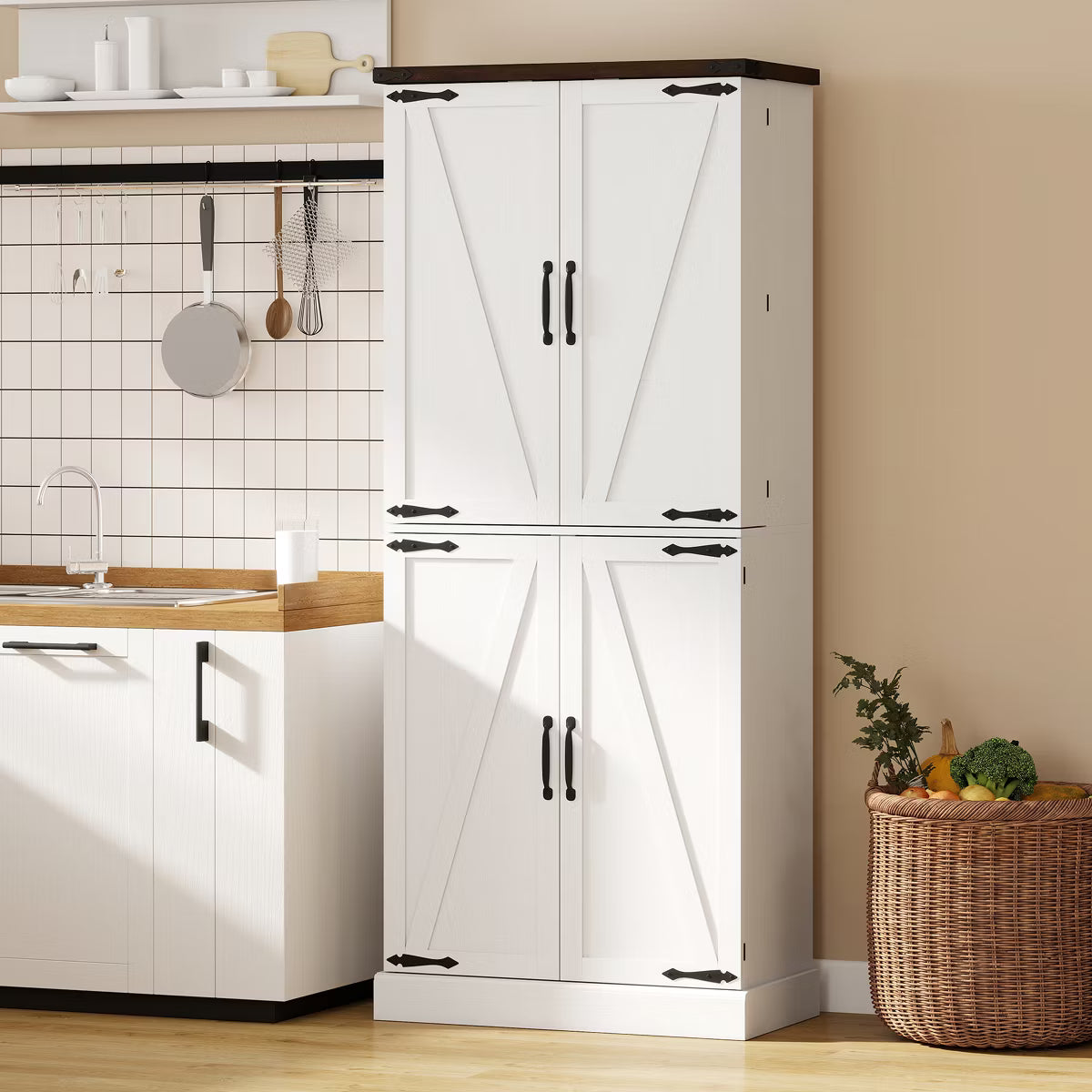 Pantry Cabinet – Culinvaro 72" Tall Kitchen Pantry Cabinet, Farmhouse Storage Cabinet with 8 Door Racks