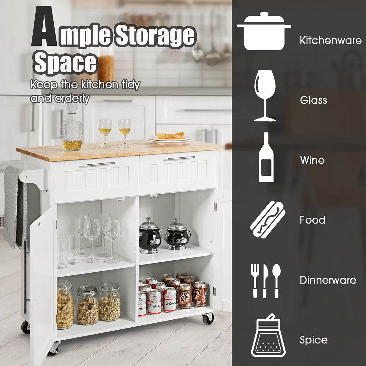 Kitchen Cart – Culinvaro Rolling Kitchen Cart Island Heavy Duty Storage Brown Trolley Cabinet Utility Modern