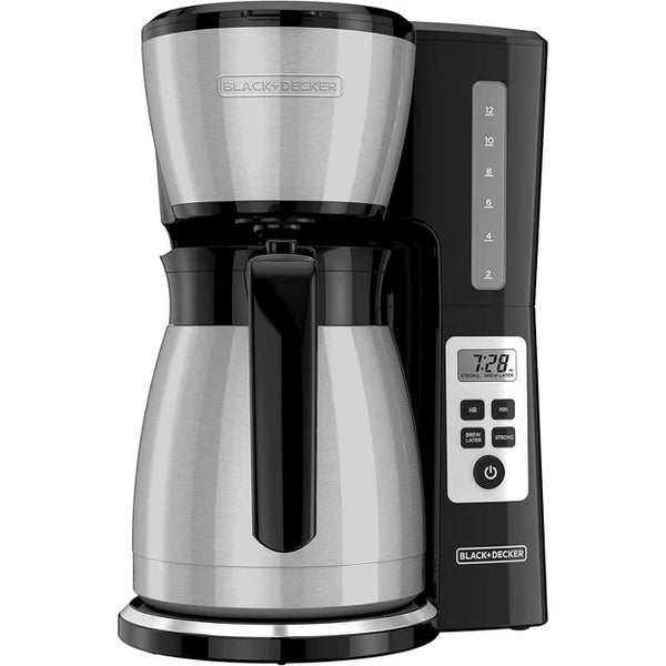 Drip Coffee Maker – 12 Cup Thermal Programmable Coffee Maker with Brew Strength – Black/Steel