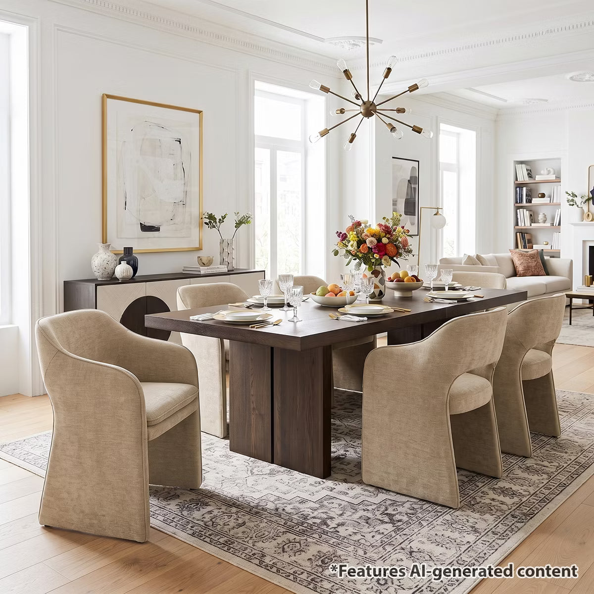 Modern Dining Chairs Set of 6, Fully Upholstered Brie Chenille Kitchen Chairs