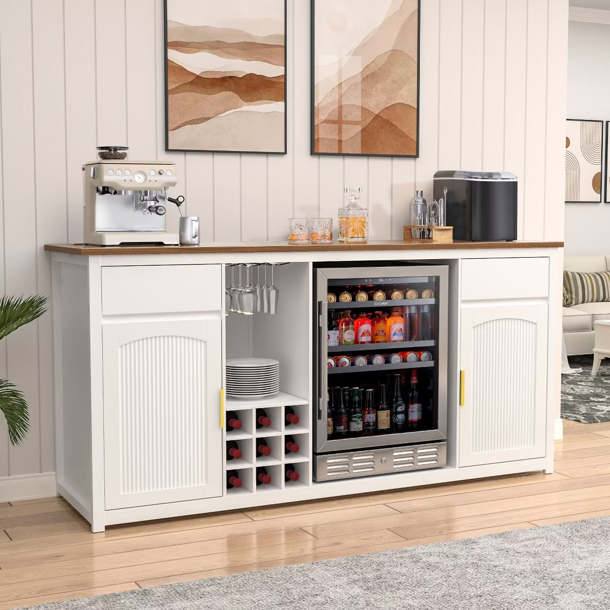 Bar Cabinet – Culinvaro Extra Long Bar Cabinet with Fridge Space, Modern Wine Liquor Cabinet,78.7" White