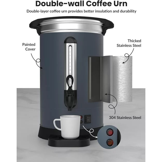 Coffee Maker – 90 Cups-14L/3.8 Gallon Commercial Coffee Urn – Gray