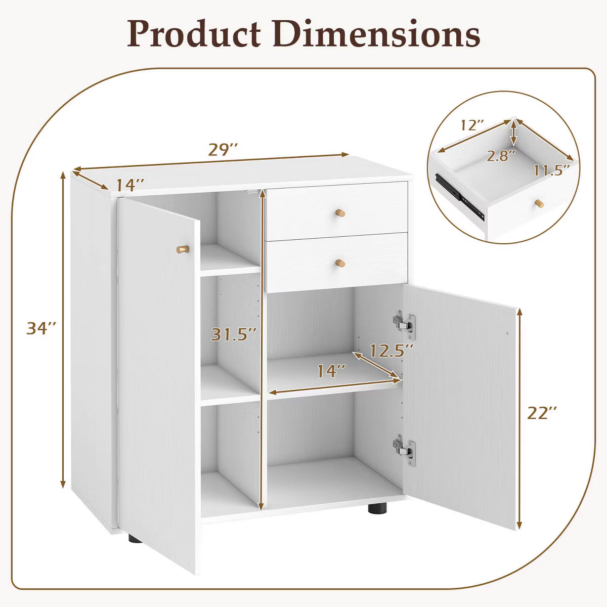Buffet Cabinet – Culinvaro Kitchen Sideboard Buffet Cabinet with 2 Drawers, 2 Doors and 3 Adjustable Shelves